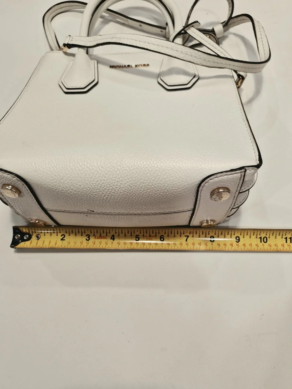 Michael Kors Cream Pebbled Leather Satchel with Gold Hardware